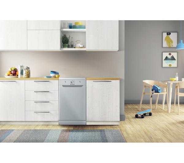 Indesit Slimline DF9E 1B10 S UK Freestanding Dishwasher - Silver