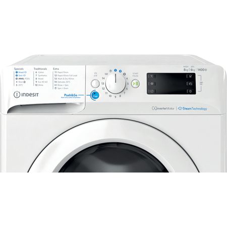 Indesit Push&Go Freestanding Washer Dryer - White - 8kg/6kg - A/D energy rated - 1400 RPM - BDE 86436 WV UK