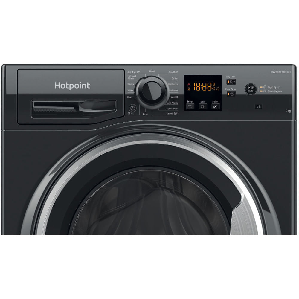 Hotpoint AntiStain40 Washing Machine - Black - 9kg - 1400RPM - B Rated - NSWF 945C BS UK N
