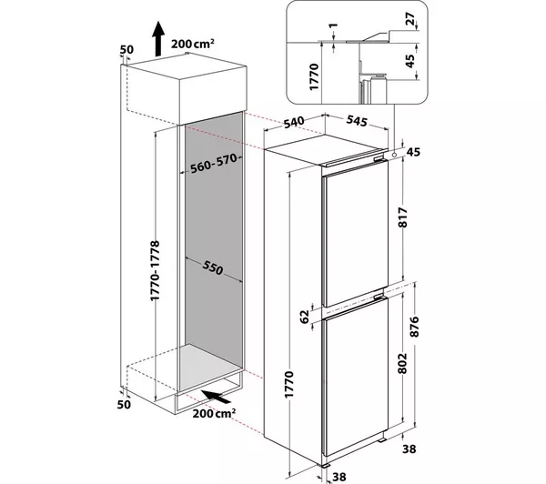 Indesit No Frost IBC18 5050 F2 Integrated 50/50 Fridge Freezer - Sliding Hinge