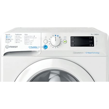 Indesit Push&Go with Steam Washing Machine - White - 9kg - 1400 RPM - BWE 91496X WV UK