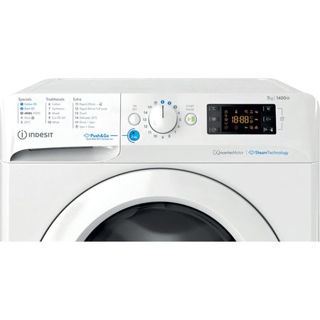 Indesit Push&Go With Steam Washing Machine - White - 7kg - 1400 RPM - BWE 71496X WV UK