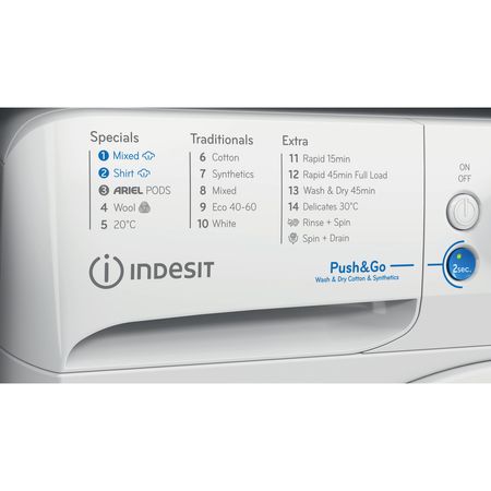 Indesit Push&Go Freestanding Washer Dryer - White - 9kg/6kg - A/D energy rated- 1400 RPM - BDE 96436 WV UK