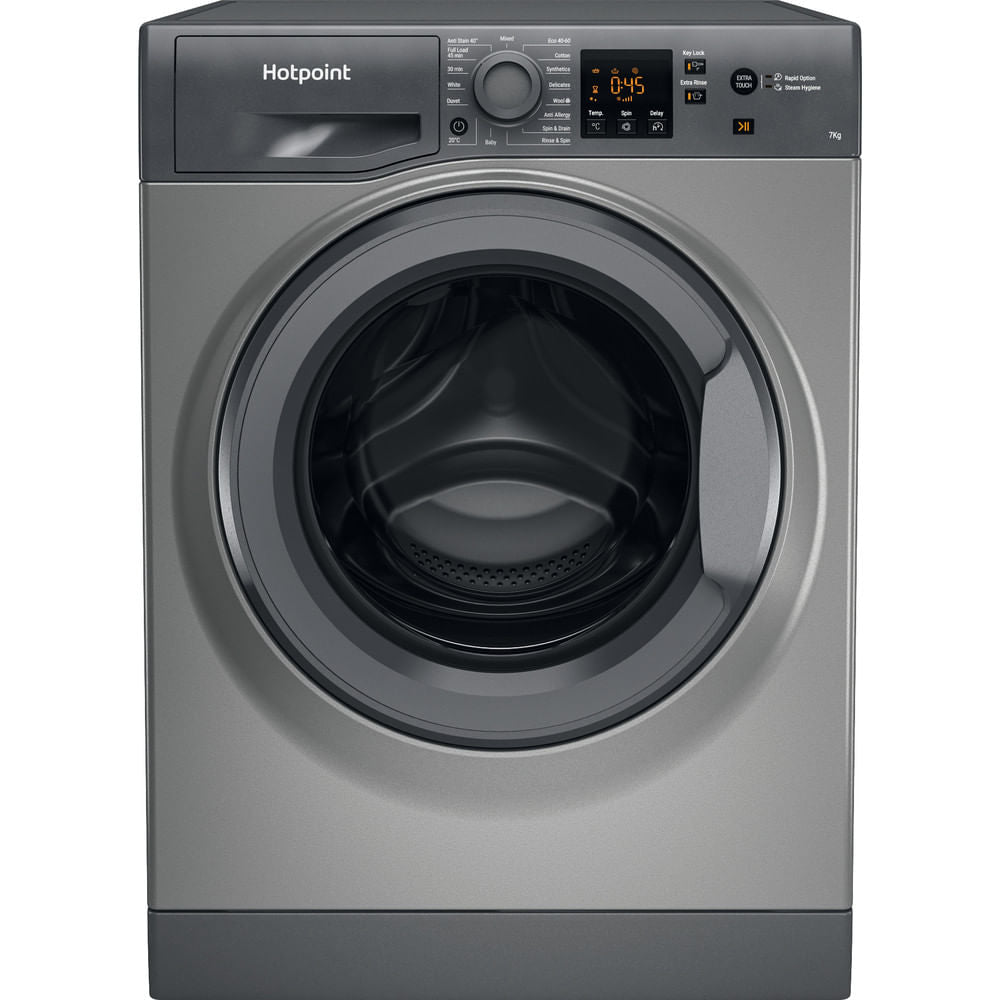 Hotpoint AntiStain40 Washing Machine - Graphite - 7kg - 1400 RPM - D Rated - NSWM 743U GG UK N