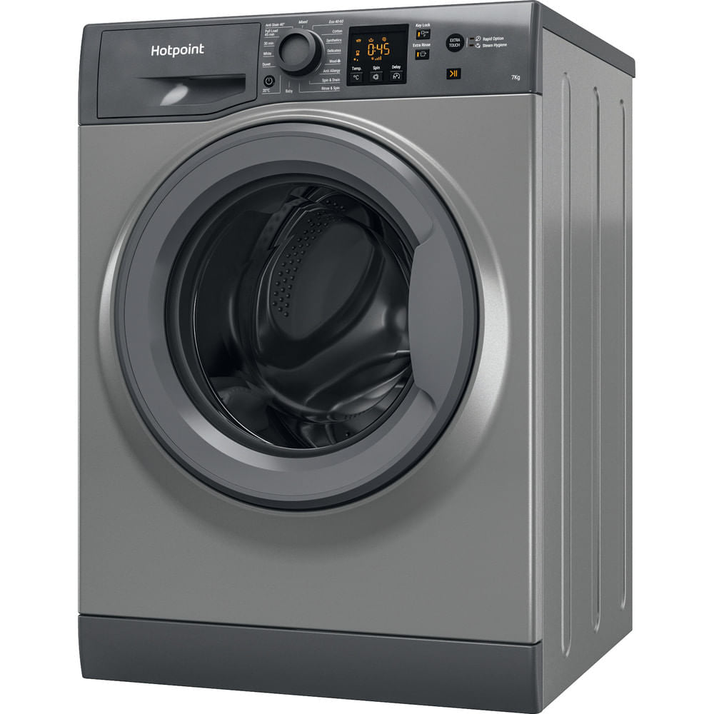 Hotpoint AntiStain40 Washing Machine - Graphite - 7kg - 1400 RPM - D Rated - NSWM 743U GG UK N