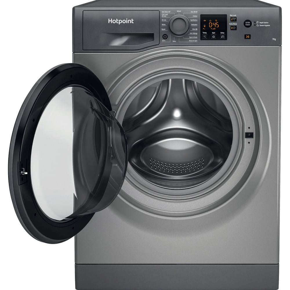 Hotpoint AntiStain40 Washing Machine - Graphite - 7kg - 1400 RPM - D Rated - NSWM 743U GG UK N