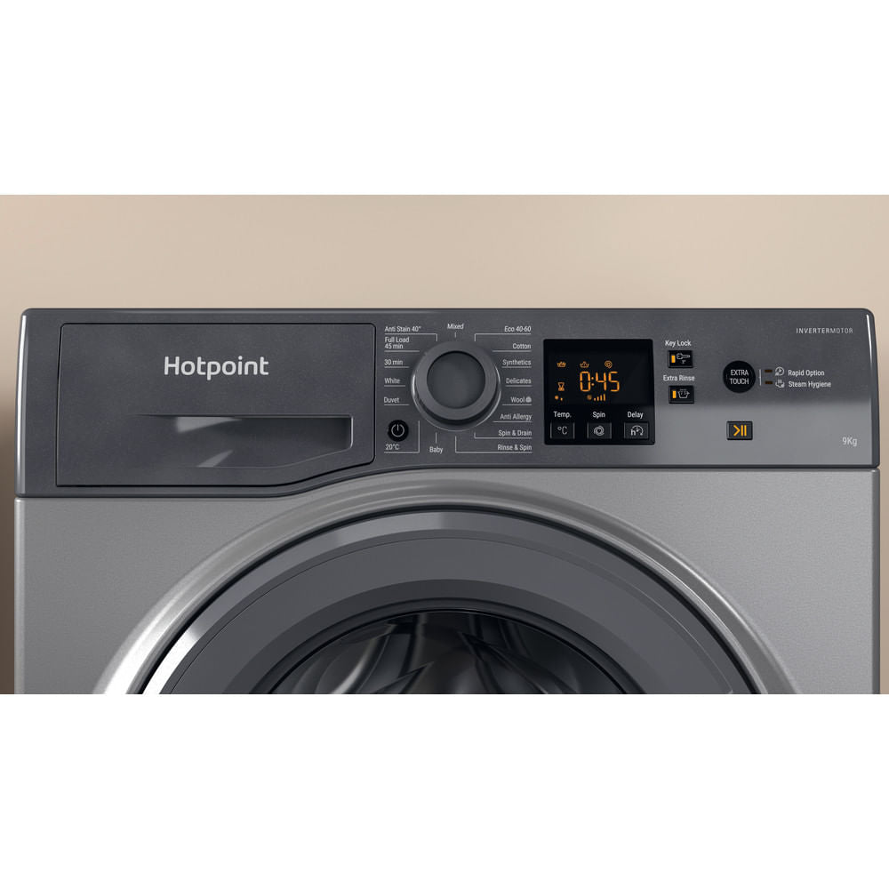 Hotpoint AntiStain40 Washing Machine - Graphite - 9k - 1400RPM - B Rated - NSWR 945C GK UK N