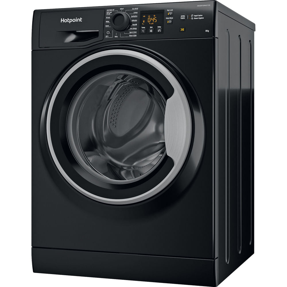 Hotpoint AntiStain40 Washing Machine - Black - 8kg - 1600 RPM - C Rated - NSWM 864C BS UK N