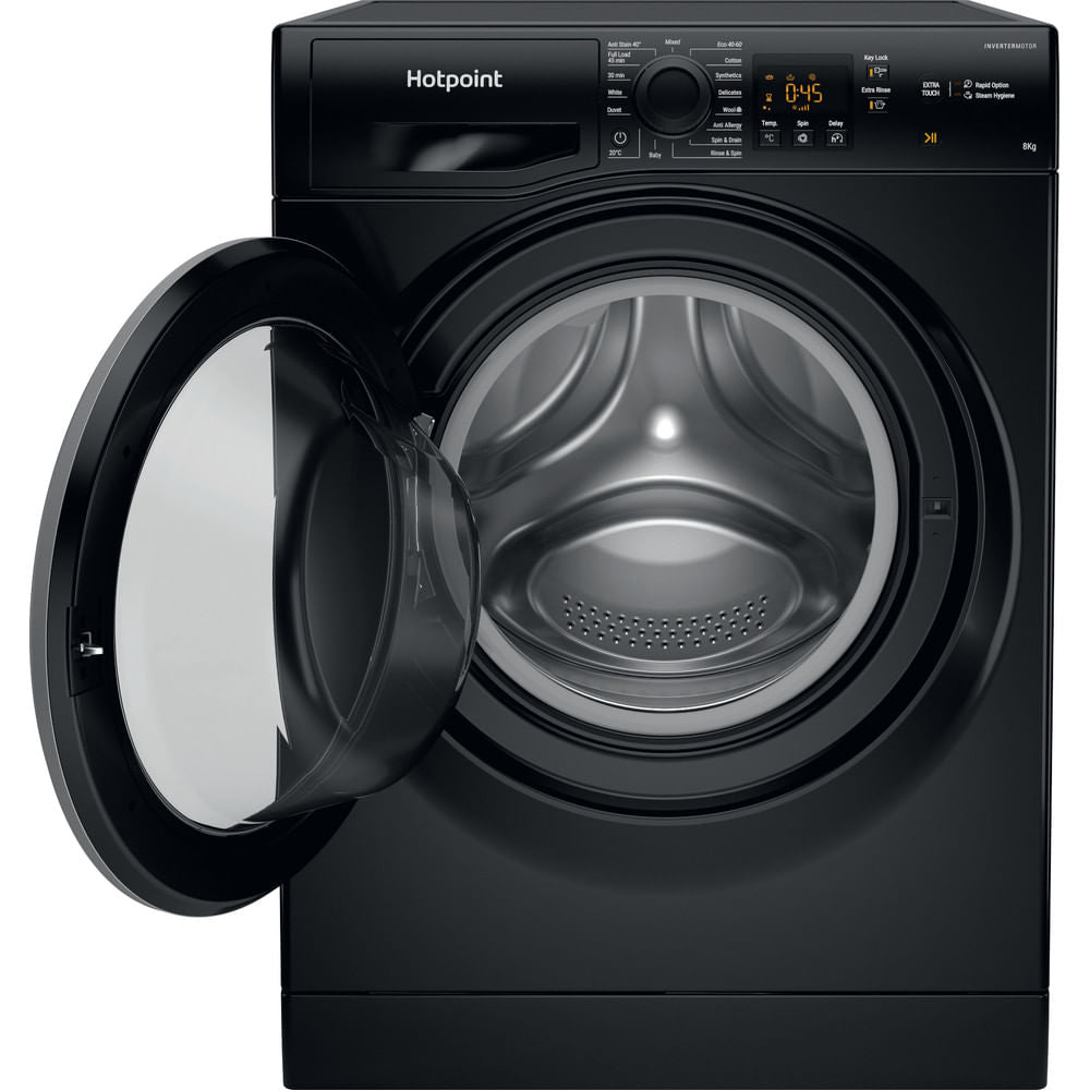 Hotpoint AntiStain40 Washing Machine - Black - 8kg - 1600 RPM - C Rated - NSWM 864C BS UK N