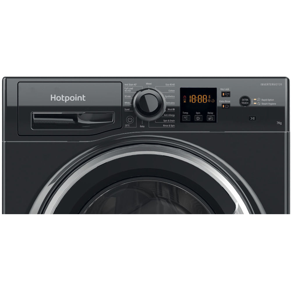 Hotpoint Anti-stain Washing Machine - Black - 7kg - 1400rpm - A Rated - NSWM 7469 BS UK