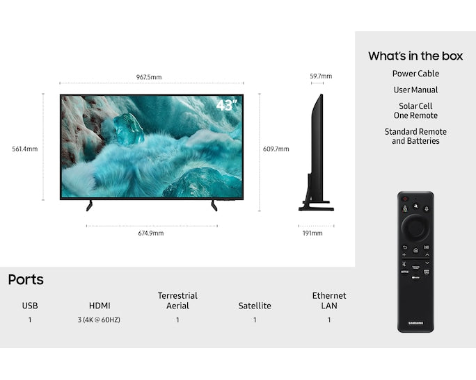 Samsung QE43Q7F2AUXXU 43" QLED Q7F2 4K Vision AI Smart TV (2025)
